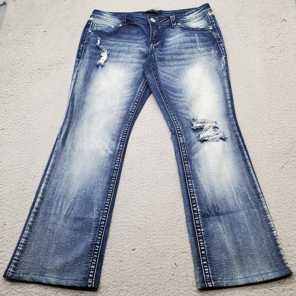 Premiere by Rue 21 Slim Bootcut Jeans Women 11/12R Blue Denim Stretch Distressed